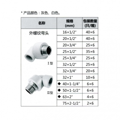 	联塑（4分）外螺纹弯头（PP-R）白色DN20*1/2