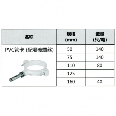 PVC管卡（配螺丝）PVC-U排水配件白色DN110